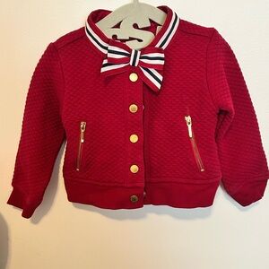 Janie and Jack Red Quilted Jacket with Striped Bow